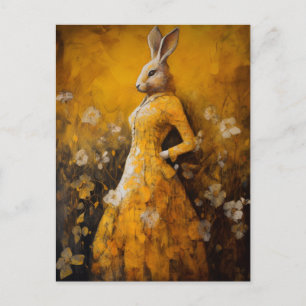 Carte postale de lapin en robe jaune