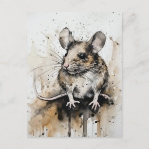 Carte postale de l'aquarelle de la souris adorable