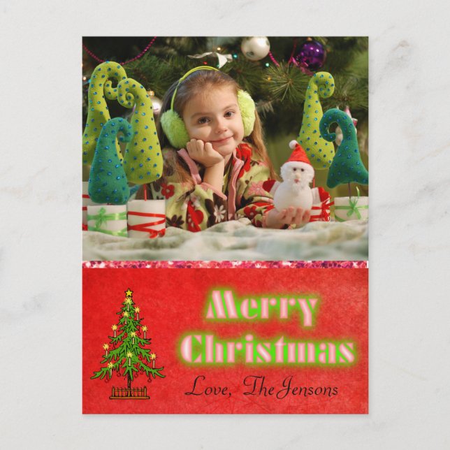 Carte postale de l'arbre de Noël Rouge personnalis (Devant)
