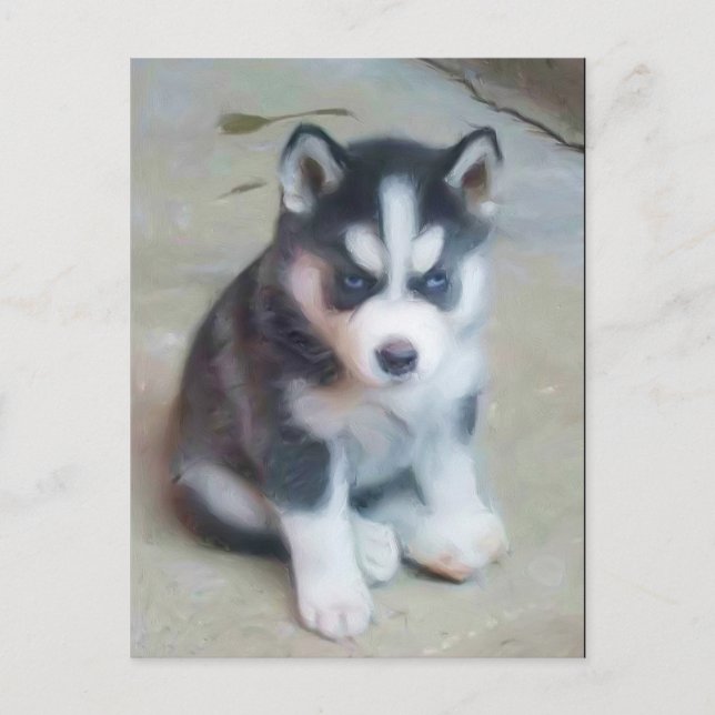 Carte postale de l'art du chiot sibérien Husky (Devant)