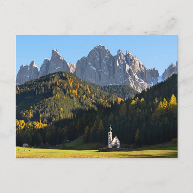 Carte postale de l'église avec les Dolomites (Devant)