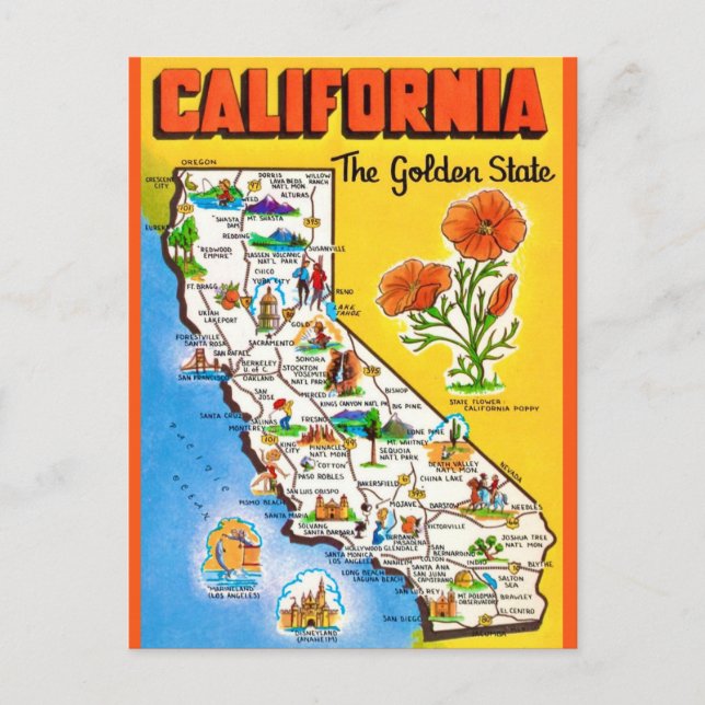 Carte postale de l'État de Californie Golden State (Devant)