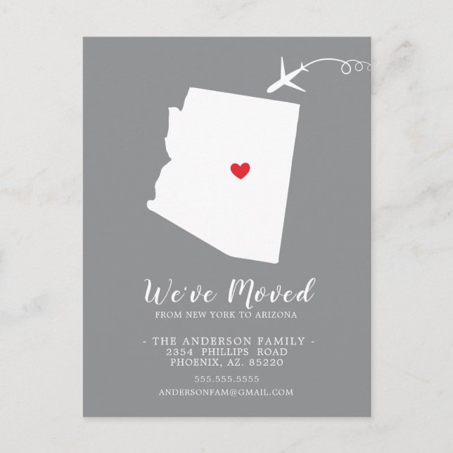 Carte postale de l'État de déménagement de l'Arizo (Devant)