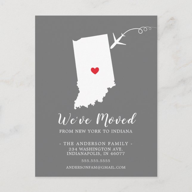 Carte postale de l'État de déménagement INDIANA (Devant)