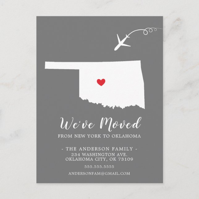 Carte postale de l'État de déménagement OKLAHOMA (Devant)