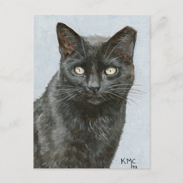 Carte postale de ma peinture d'un chat noir (Devant)