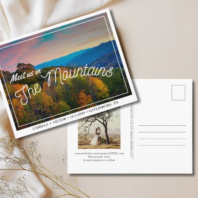 Carte postale de mariage à la montagne Great Smoky (Great Smoky Mountains National Park Save the Date)