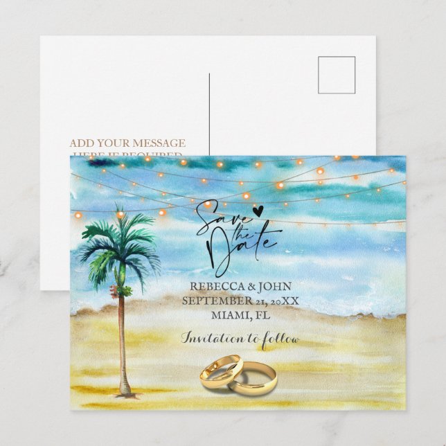 Carte postale de mariage à la plage pour annoncer  (Devant / Derrière)