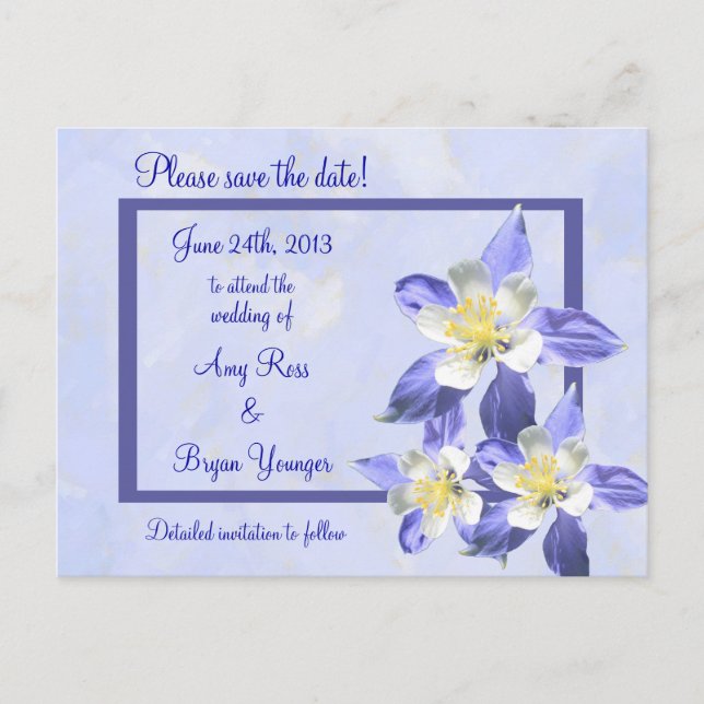 Carte postale de mariage à l'avance Blue Columbine (Devant)