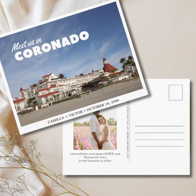 Carte postale de mariage à l'hôtel Coronado pour a (Coronado Hotel Wedding Save the Date Postcard
)