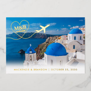 Carte postale de mariage à Santorin Grèce avec dat