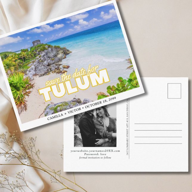 Carte postale de mariage à Tulum, Mexique, pour an (Tulum Wedding Save the Date Mexico Postcard
)