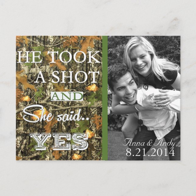 Carte postale de mariage Camo Rustic Leaves Save T (Devant)
