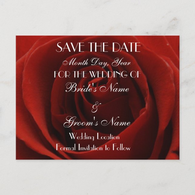 Carte postale de mariage 'Classique Rose Rouge Sau (Devant)