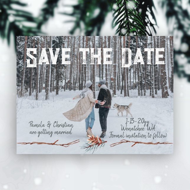 Carte postale de Mariage de Pinecone d'hiver Sauve (winter pinecone save the date wedding announcement watercolor pine needles pinecones rustic wedding)