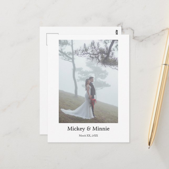Carte postale de mariage personnalisée à jamais re (Devant/Arrière en situation)