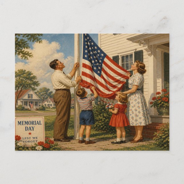 Carte postale de Memorial Day de style rétro améri (Devant)