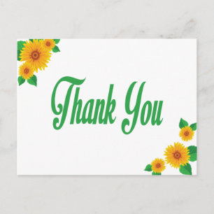 Carte postale de Merci vert de tournesol jaune