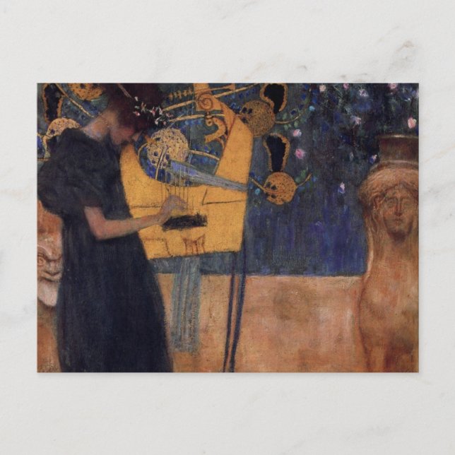 Carte postale de musique d'harpe de Gustav Kllimt (Devant)