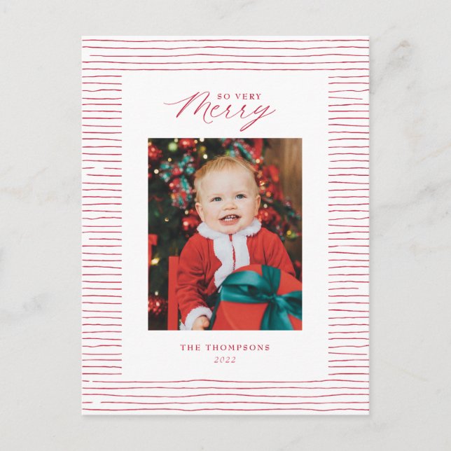 Carte postale de Noël à rayures rouges si joyeux (Devant)