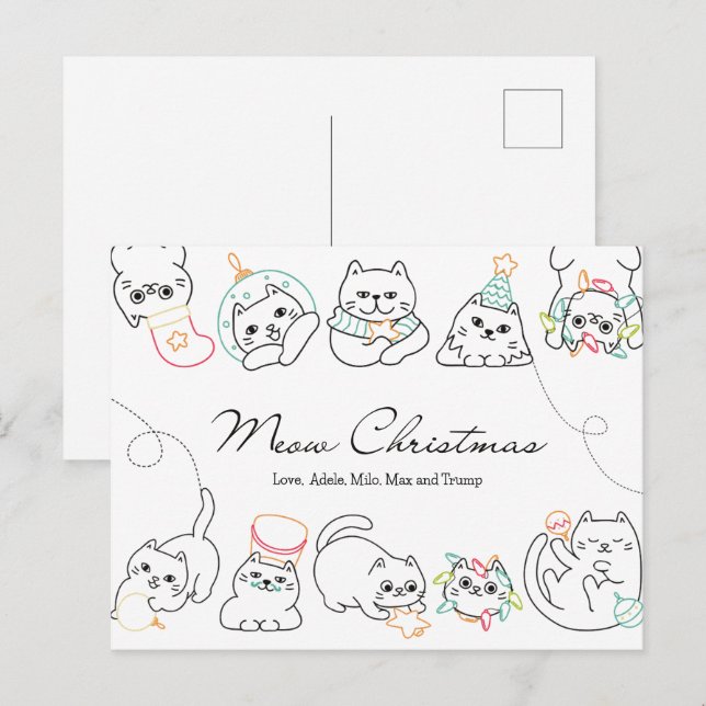 Carte postale de Noël Amoureux des chats (Devant / Derrière)