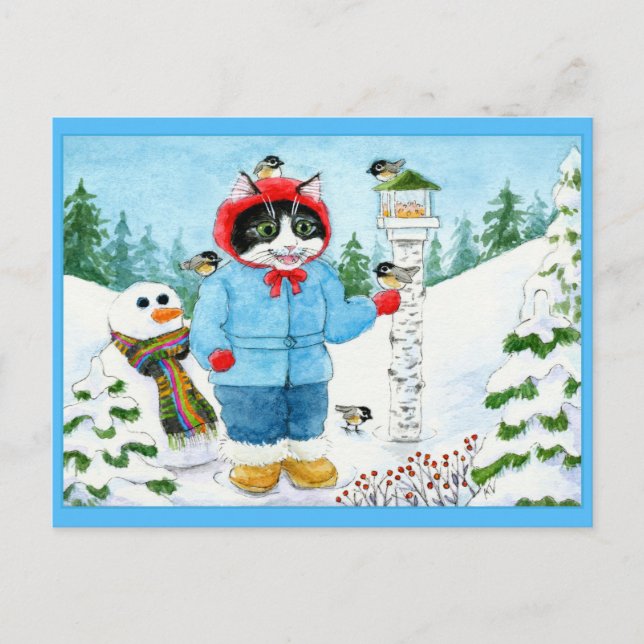 Carte postale de Noël aux oiseaux de chats mignons (Devant)