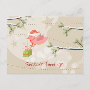 Carte postale de Noël aux oiseaux de neige mignonn