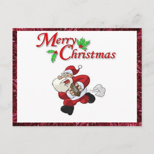 Carte postale de Noël avec Père Noël jouant au foo (Devant)