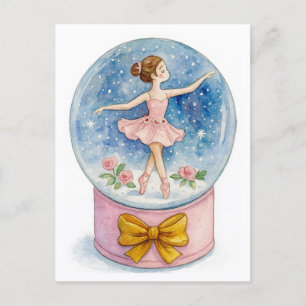 Carte postale de Noël Ballerine Boule à neige
