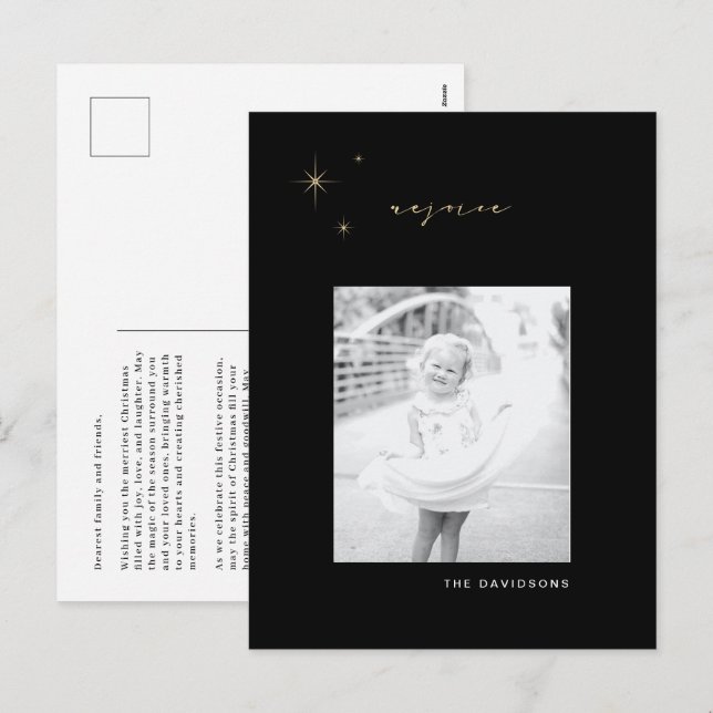 Carte postale de Noël Black & Gold Radiant Rejoign (Devant / Derrière)