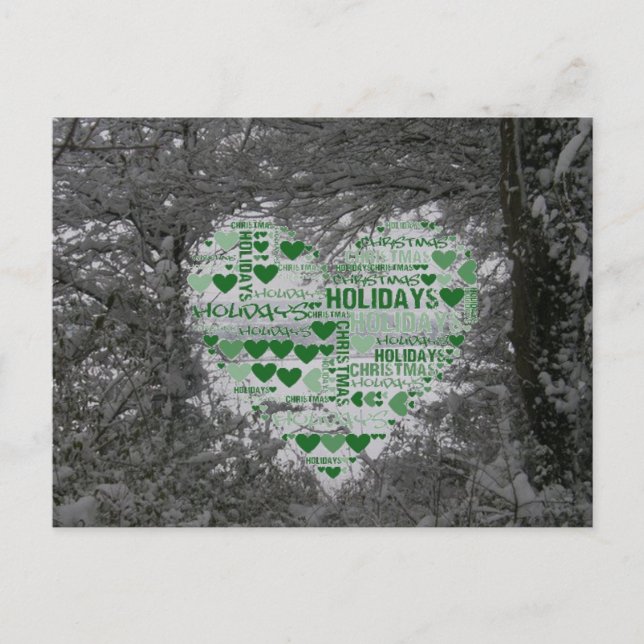 Carte postale de Noël Coeur vert Joyeux vacances (Devant)
