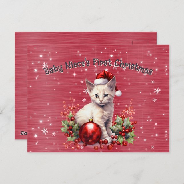 Carte postale de Noël de la première nièce de bébé (Devant / Derrière)