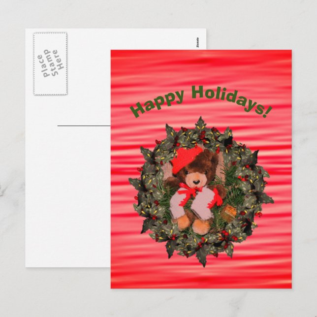 Carte postale de Noël de Noël de l'ours peluche (Devant / Derrière)