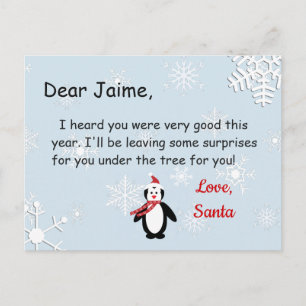 Carte postale de Noël de Père Noël à un enfant