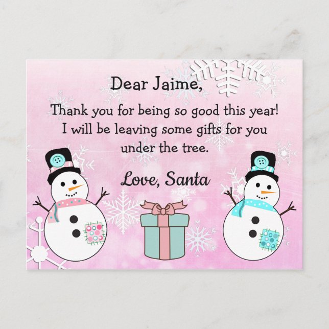 Carte postale de Noël de Père Noël à un enfant (Devant)