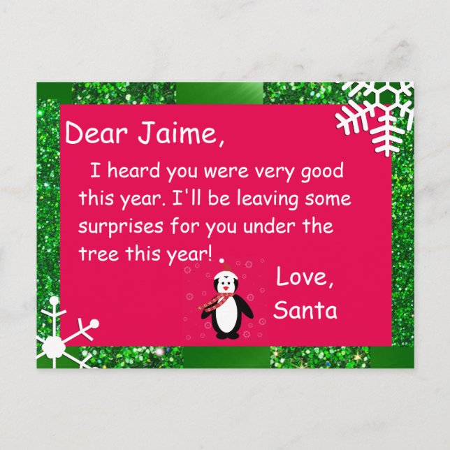 Carte postale de Noël de Père Noël à un enfant (Devant)