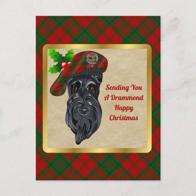 Carte postale de Noël Drummond Clan Badge & Tartan (Devant)