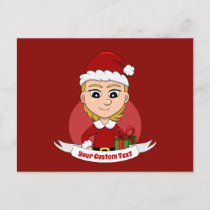 Carte postale de Noël fille dessin animé