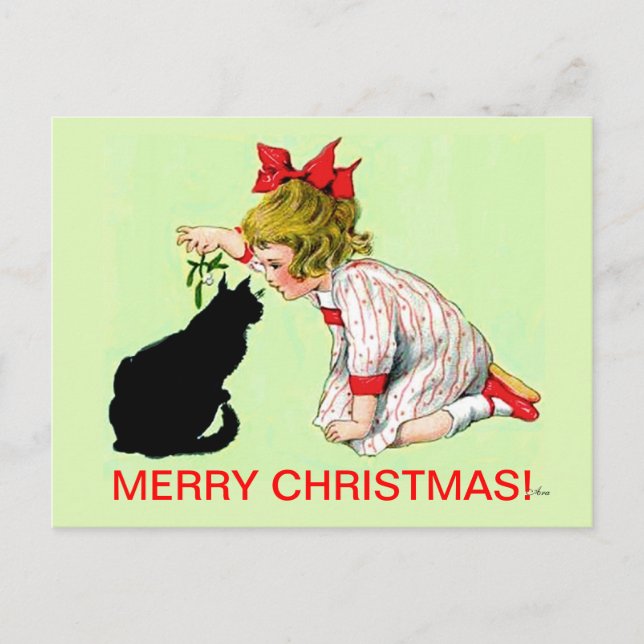 CARTE POSTALE DE NOËL, FILLE W CAT (Devant)