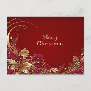 Carte postale de Noël Floral or rouge