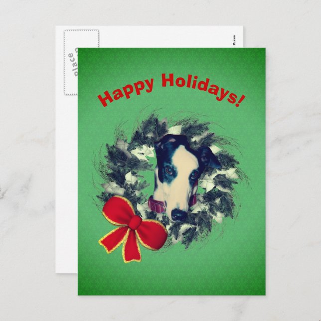 Carte postale de Noël Greyhath Wreath (Devant / Derrière)