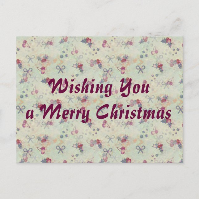 Carte postale de Noël Holly, Cherries et Bows (Devant)