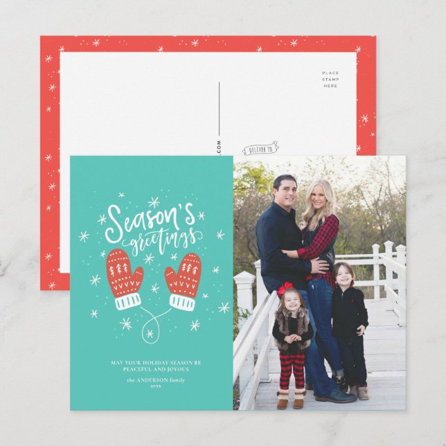 Carte postale de Noël Hygge Mittens (Devant / Derrière)