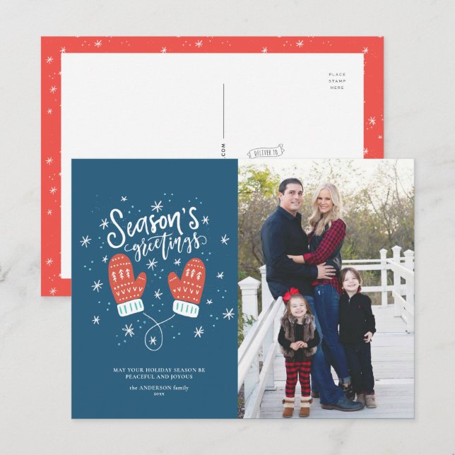 Carte postale de Noël Hygge Mittens (Devant / Derrière)