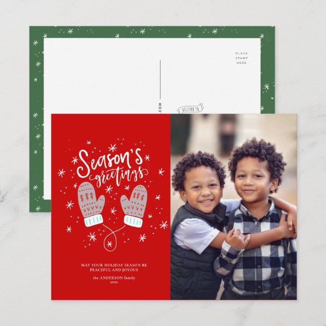 Carte postale de Noël Hygge Mittens (Devant / Derrière)