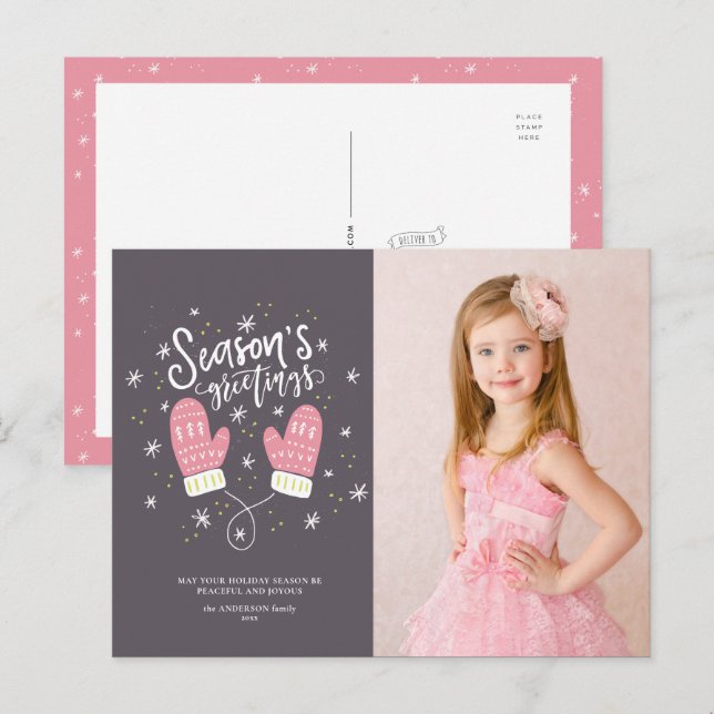 Carte postale de Noël Hygge Mittens (Devant / Derrière)