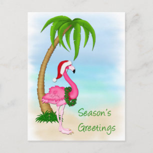 Carte postale de Noël Pink Flamant rose Palm Tree