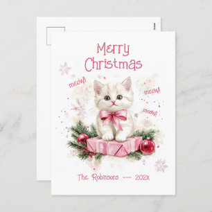 Carte postale de Noël rose Little Kitten