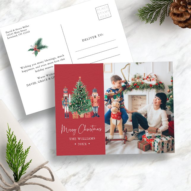 Carte postale de Noël rouge (Red Nutcracker Christmas Photo Holiday Postcard
)