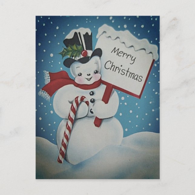 Carte postale de Noël Snowman des années 1950 (Devant)
